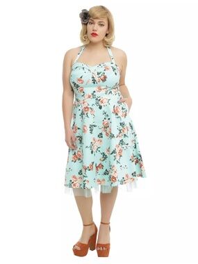 Hot Topic Mint Floral Swing Dress